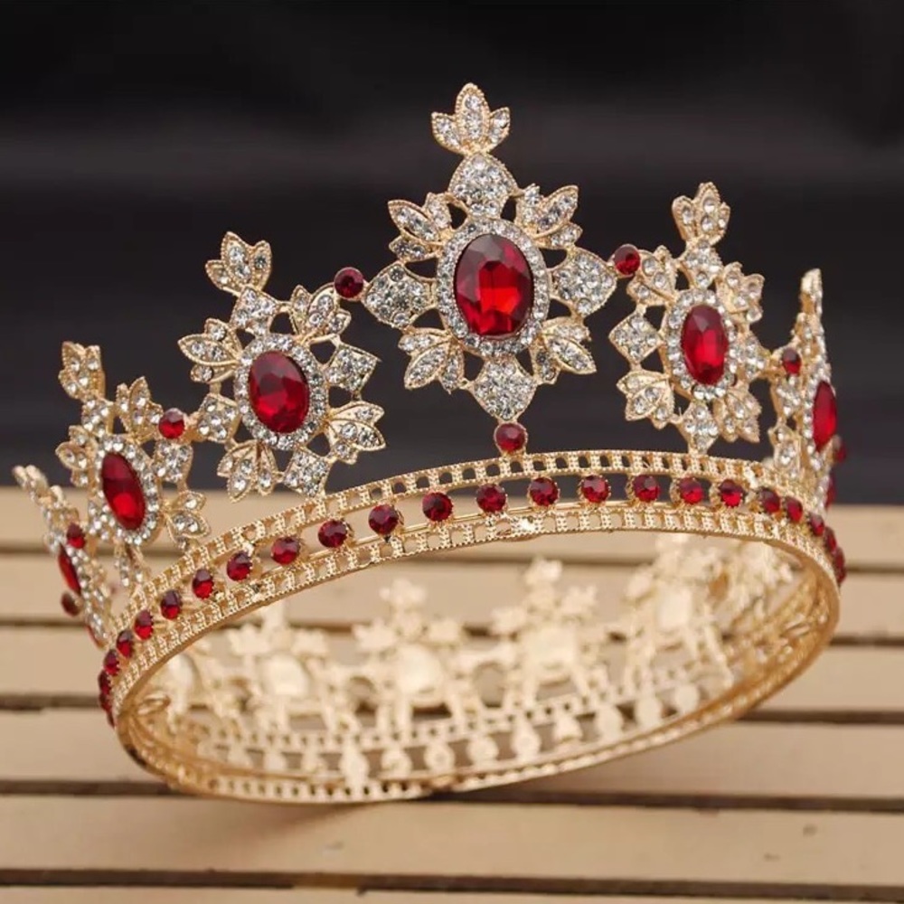 Metal gold crown with ruby jewels